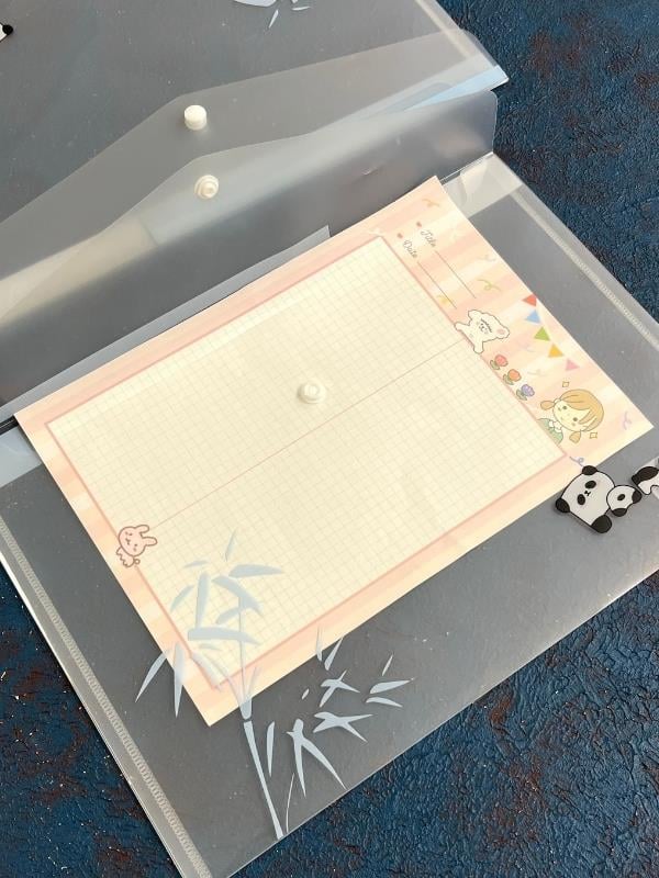 2’li Şeffaf Tek Bölmeli Panda Desenli Çıtçıtlı Mavi Pembe A4 Dosya/Belge Dosyası/Düzenleyici Klasör