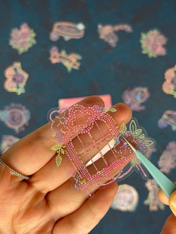 20 Adet 3D Kristal Işıltılı İnci Serisi Pembe Paket Sticker Seti / Etiket / Çıkartma / Su Geçirmez