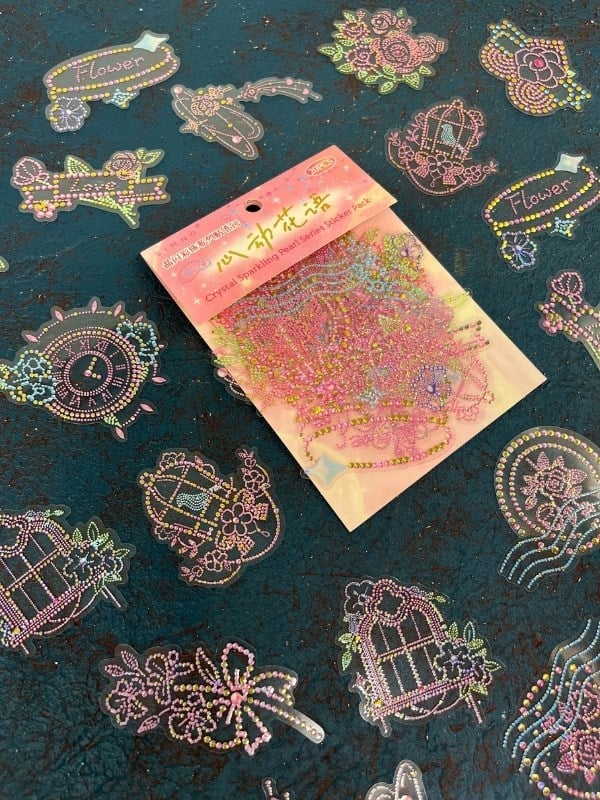 20 Adet 3D Kristal Işıltılı İnci Serisi Pembe Paket Sticker Seti / Etiket / Çıkartma / Su Geçirmez