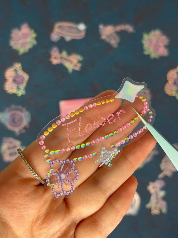 20 Adet 3D Kristal Işıltılı İnci Serisi Pembe Paket Sticker Seti / Etiket / Çıkartma / Su Geçirmez