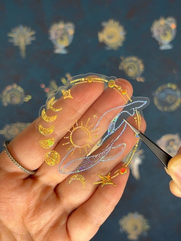 20 Adet 3D Kristal Işıltılı İnci Serisi Sarı Paket Sticker Seti / Etiket / Çıkartma / Su Geçirmez