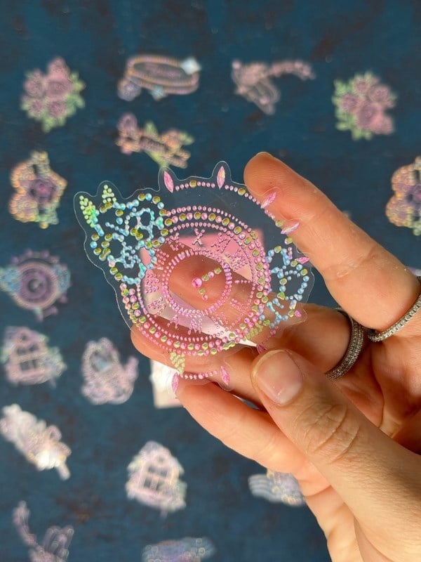 20 Adet 3D Kristal Işıltılı İnci Serisi Pembe Paket Sticker Seti / Etiket / Çıkartma / Su Geçirmez