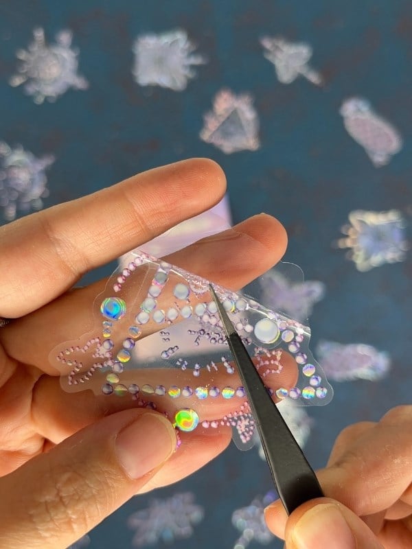 20 Adet 3D Kristal Işıltılı İnci Serisi Mor Paket Sticker Seti / Etiket / Çıkartma / Su Geçirmez