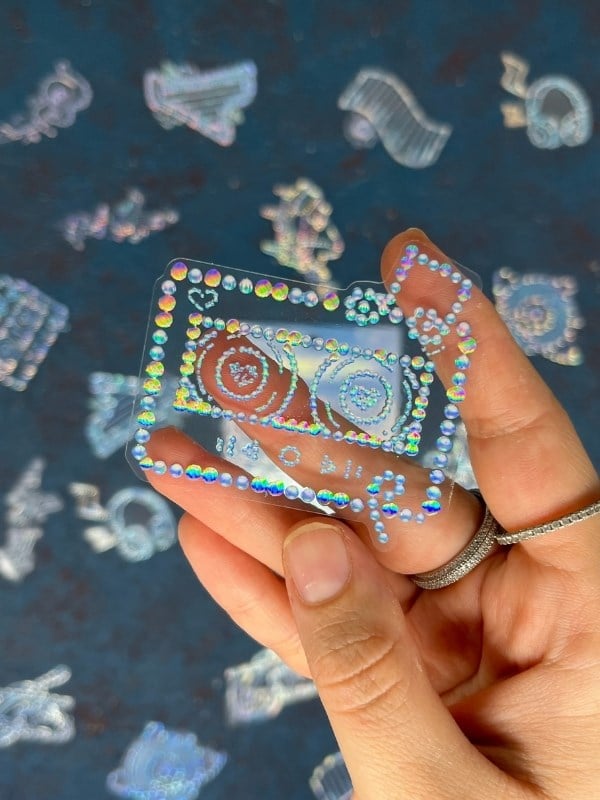 20 Adet 3D Kristal Işıltılı İnci Serisi Mavi Paket Sticker Seti / Etiket / Çıkartma / Su Geçirmez
