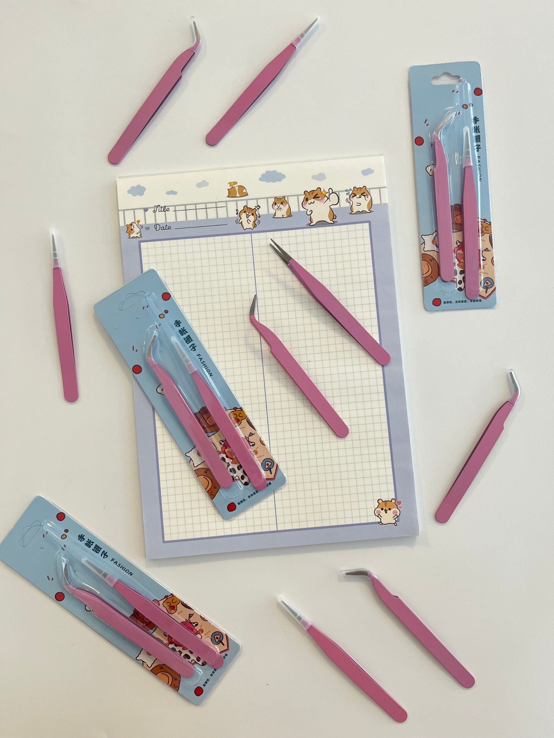 2'li Sticker Cımbızı Seti Düz Ve Eğri Uçlu Pembe/Etiket/Çıkartma/Washi Bant/Sticker/Bullet Journal