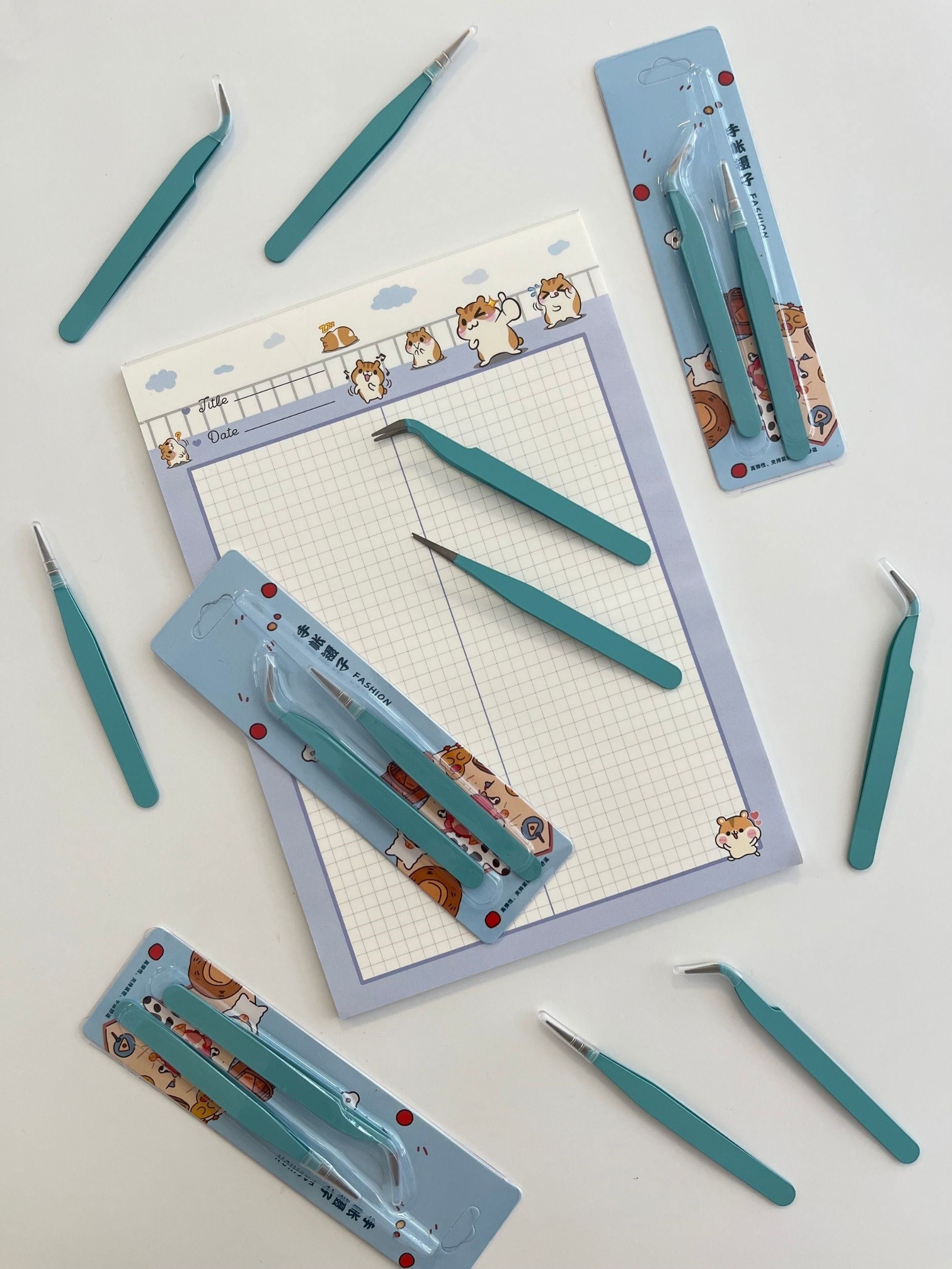 2'li Sticker Cımbızı Seti Düz Ve Eğri Uçlu Mavi/Etiket/Çıkartma/Washi Bant/Sticker/Bullet Journal