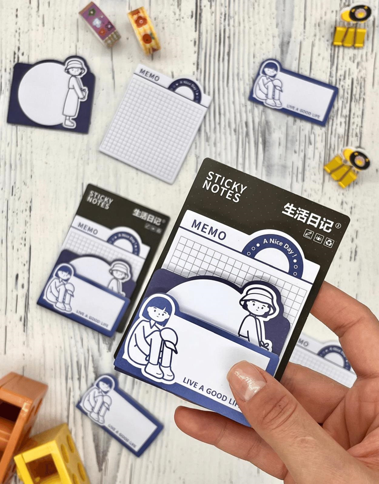 3 Parça Farklı Boyutlarda Mavi Sticky Note Set / Post-it / Bloknot / Not Kağıdı