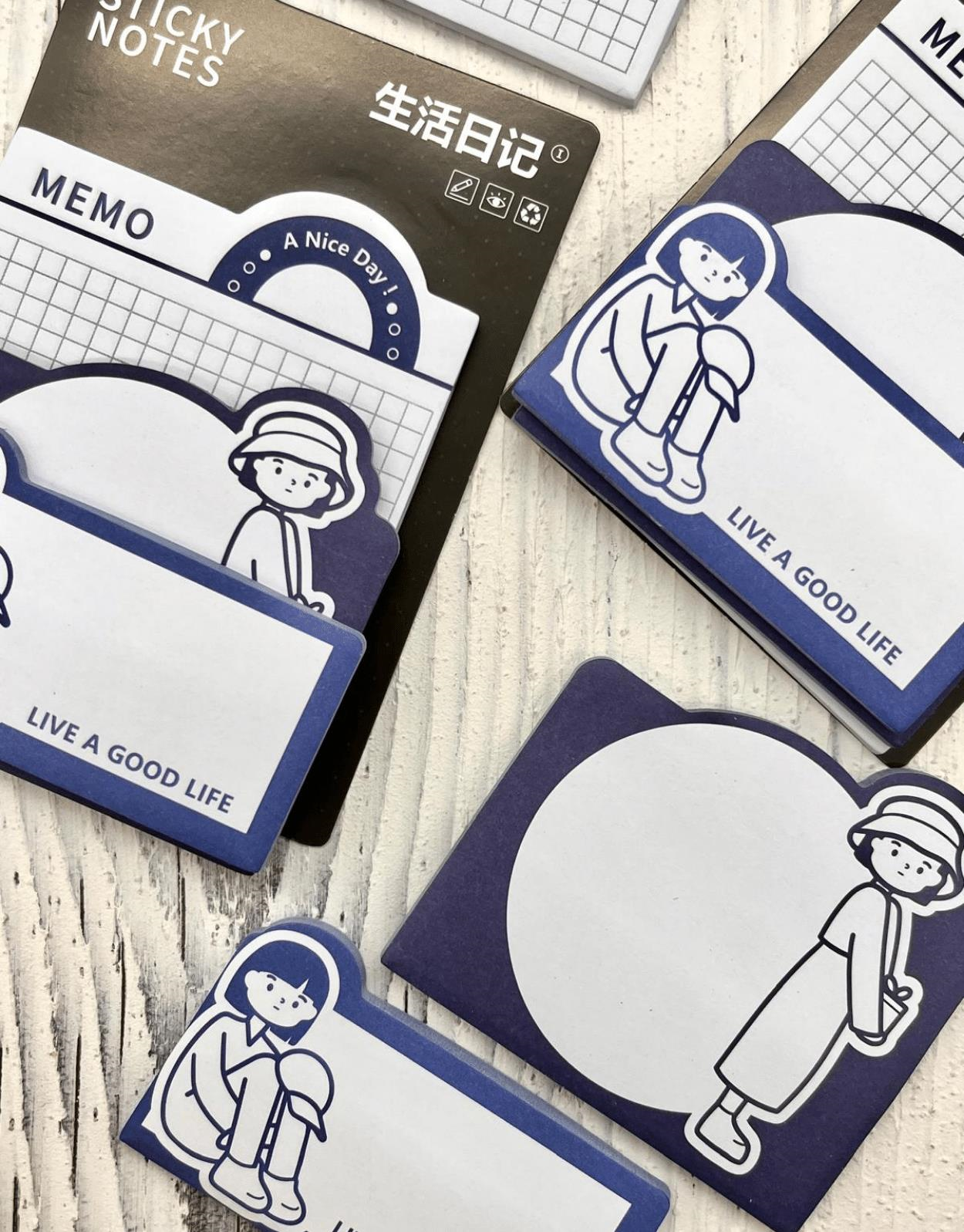 3 Parça Farklı Boyutlarda Mavi Sticky Note Set / Post-it / Bloknot / Not Kağıdı