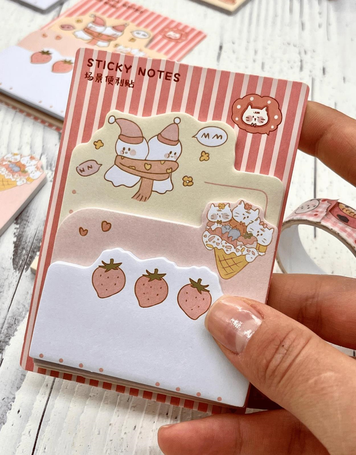 3 Parça Farklı Boyutlarda Pembe Sticky Note Set / Post-it / Bloknot / Not Kağıdı
