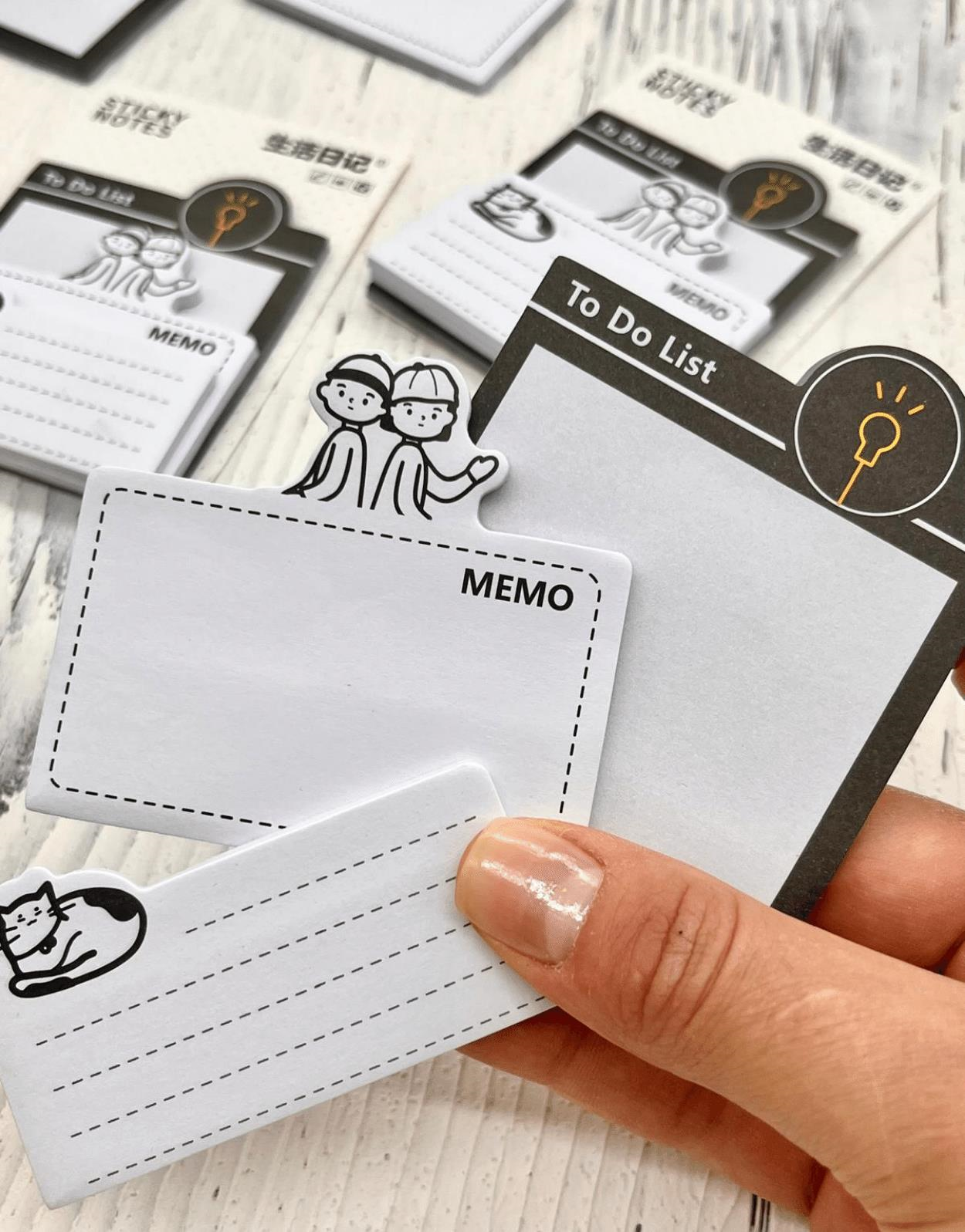 3 Parça Farklı Boyutlarda Siyah Sticky Note Set / Post-it / Bloknot / Not Kağıdı