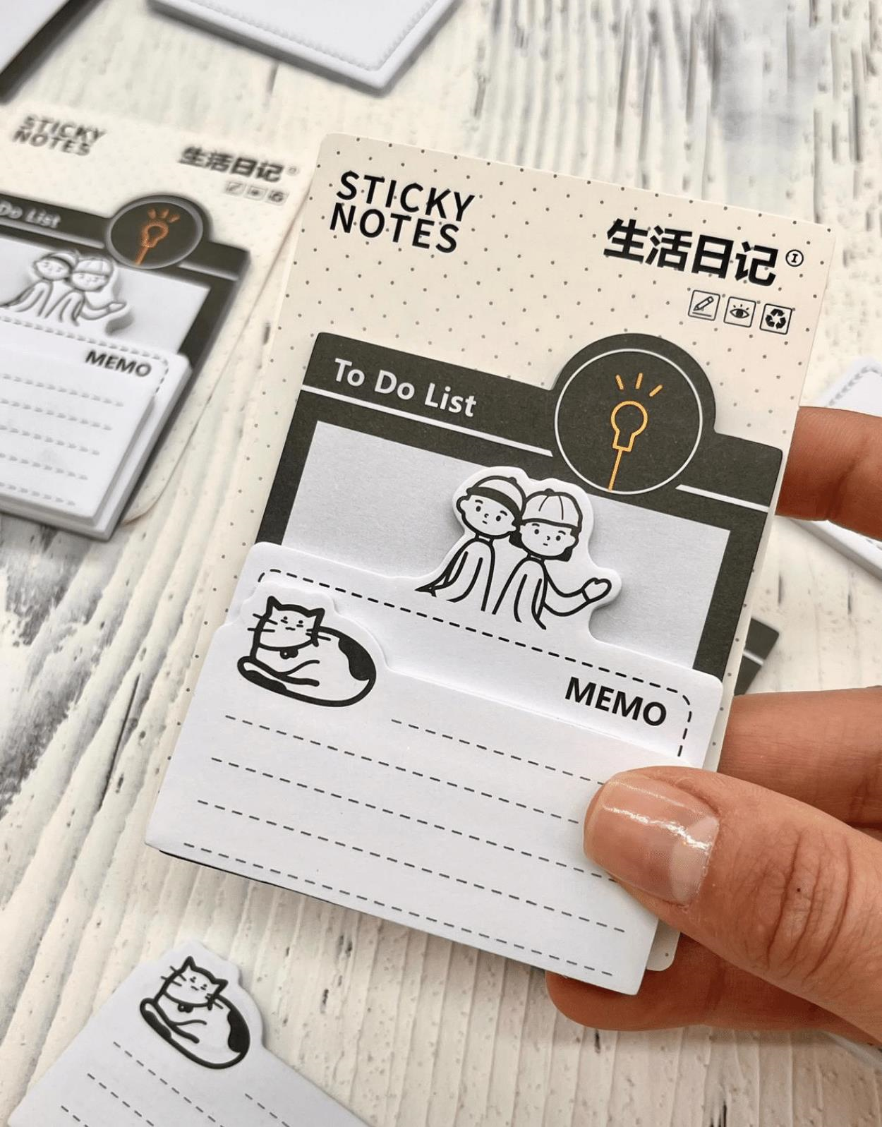3 Parça Farklı Boyutlarda Siyah Sticky Note Set / Post-it / Bloknot / Not Kağıdı