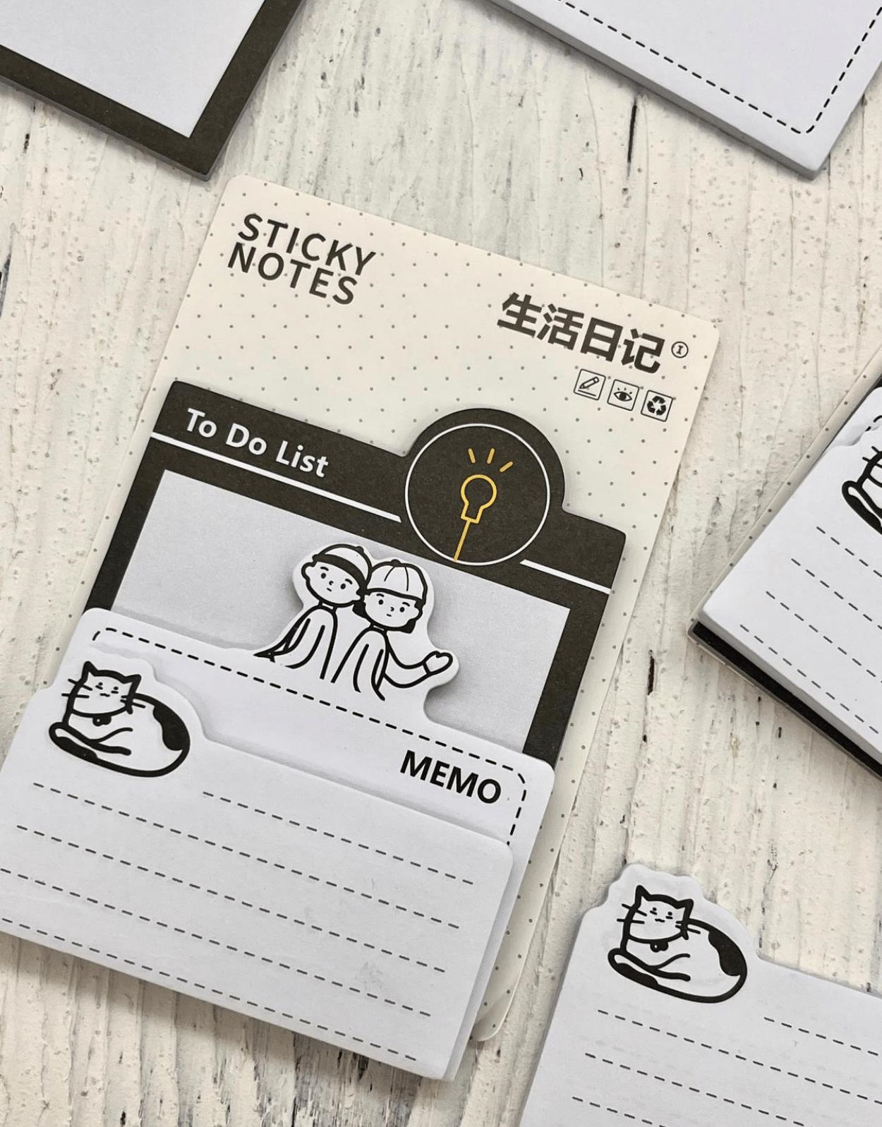 3 Parça Farklı Boyutlarda Siyah Sticky Note Set / Post-it / Bloknot / Not Kağıdı