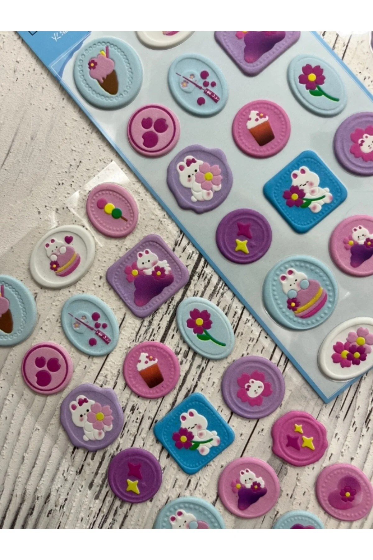 3D Kabartmalı 18 Adet Mavi Paket Mühür Desenli Sticker / Etiket / Çıkartma
