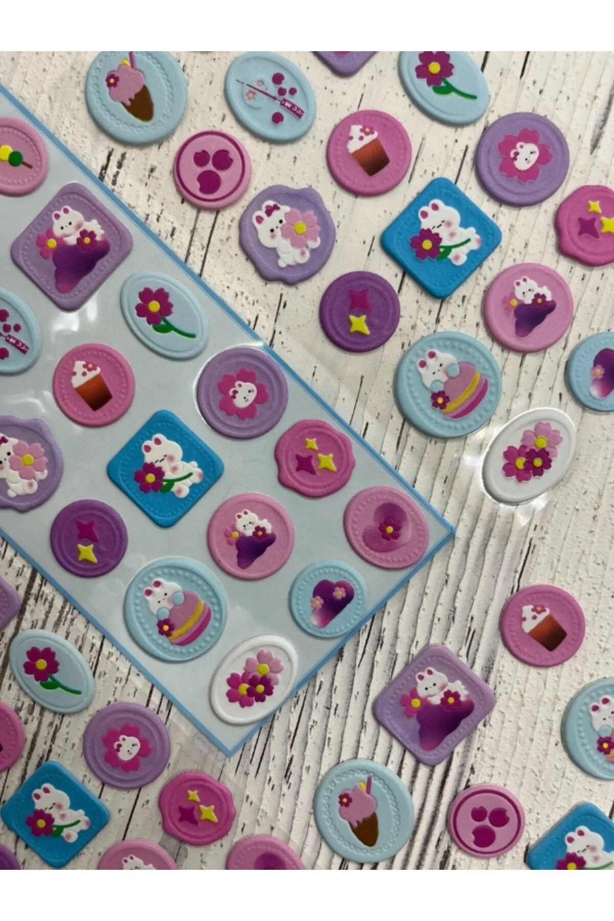 3D Kabartmalı 18 Adet Mavi Paket Mühür Desenli Sticker / Etiket / Çıkartma