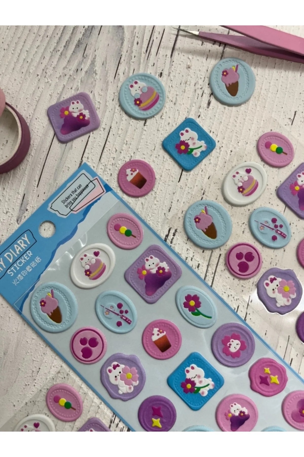 3D Kabartmalı 18 Adet Mavi Paket Mühür Desenli Sticker / Etiket / Çıkartma