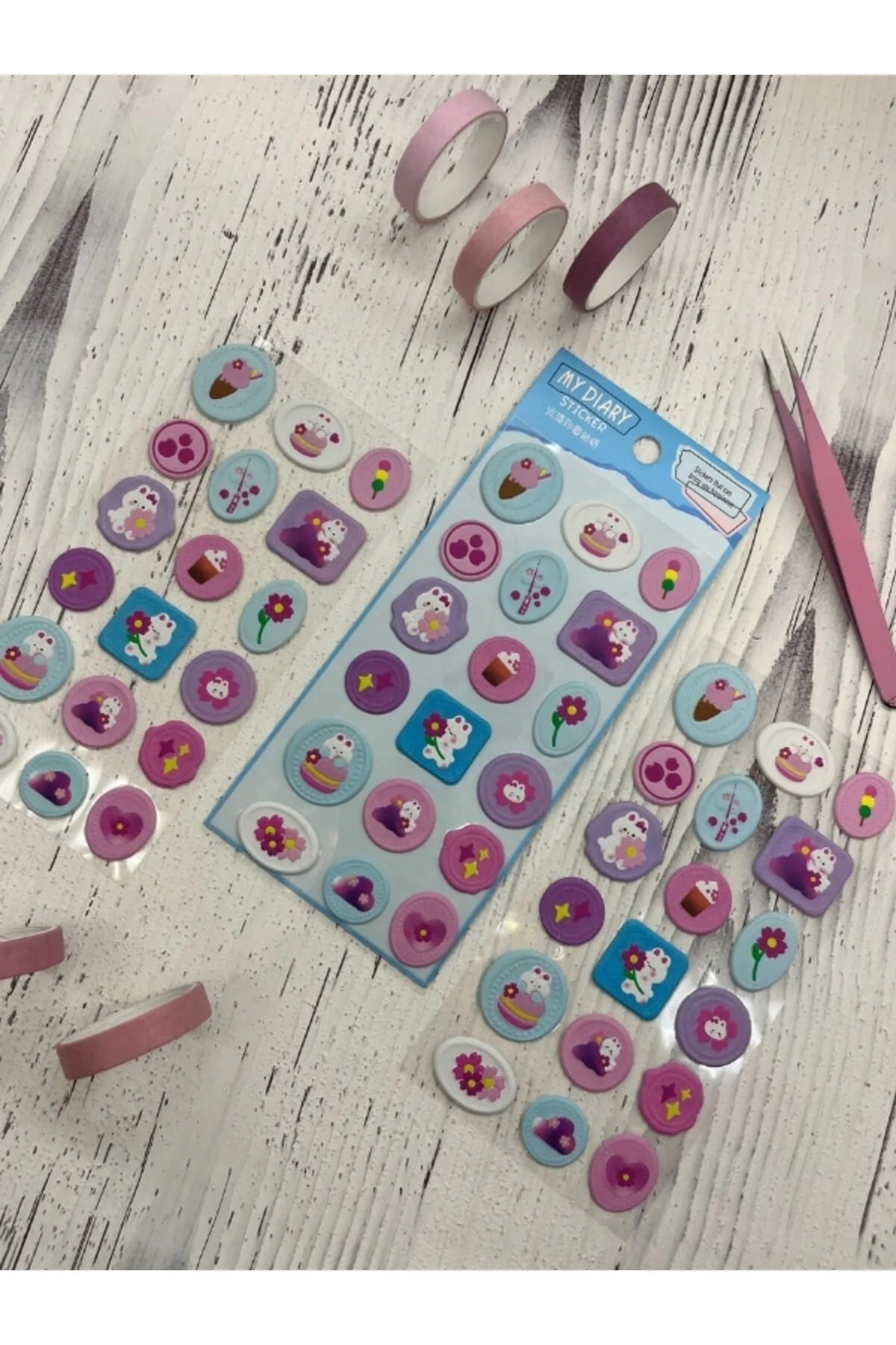 3D Kabartmalı 18 Adet Mavi Paket Mühür Desenli Sticker / Etiket / Çıkartma
