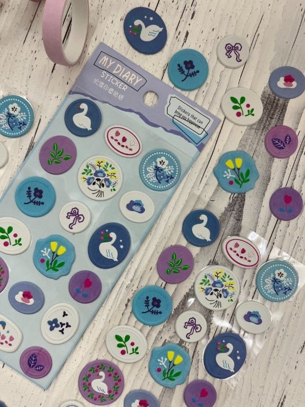 3D Kabartmalı 18 Adet Menekşe Rengi Paket Mühür Desenli Sticker / Etiket / Çıkartma