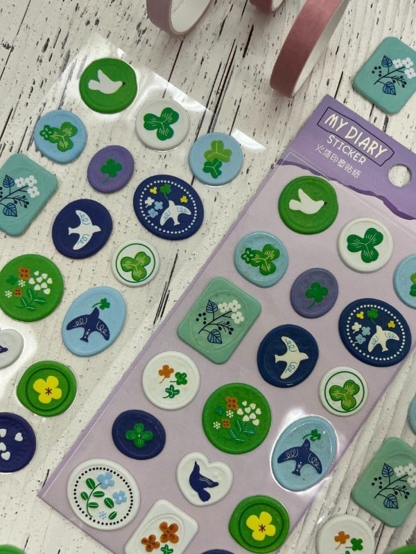 3D Kabartmalı 18 Adet Mor Paket Mühür Desenli Sticker / Etiket / Çıkartma