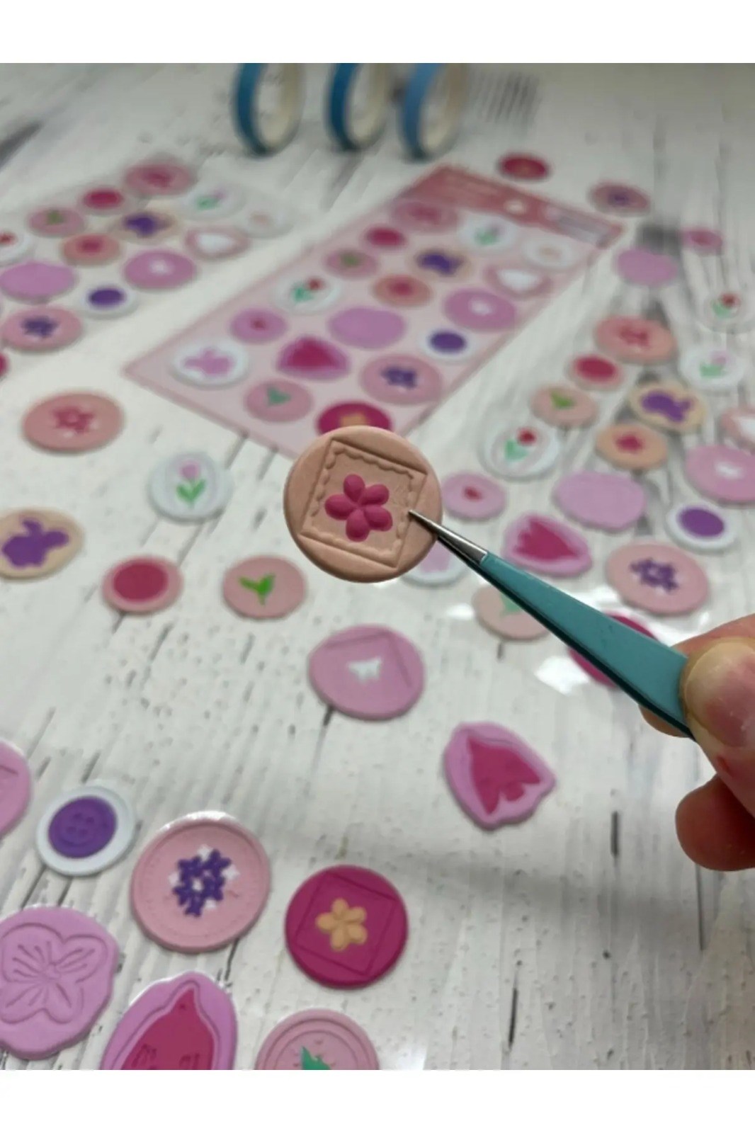 3D Kabartmalı 18 Adet Pembe Paket Mühür Desenli Sticker / Etiket / Çıkartma