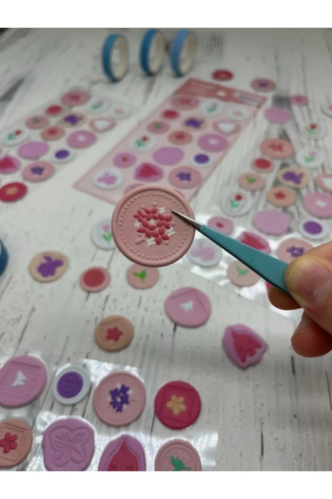 3D Kabartmalı 18 Adet Pembe Paket Mühür Desenli Sticker / Etiket / Çıkartma