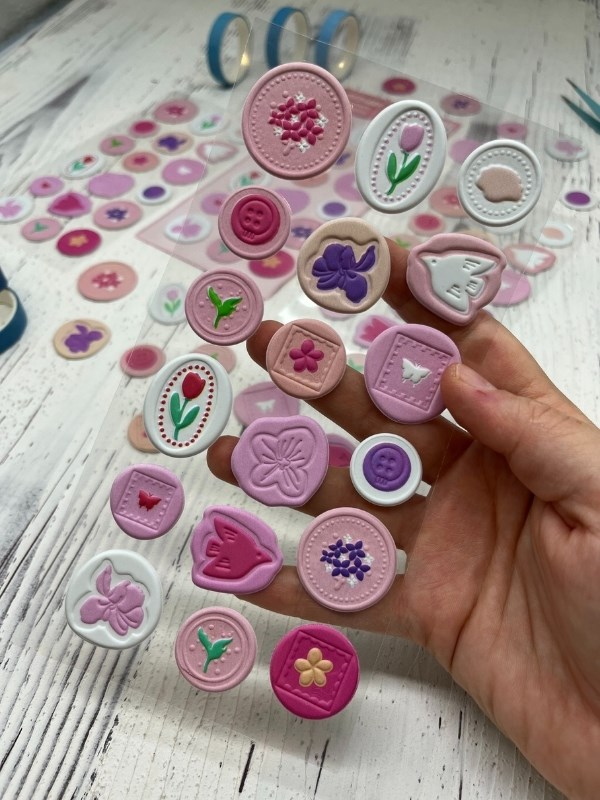 3D Kabartmalı 18 Adet Pembe Paket Mühür Desenli Sticker / Etiket / Çıkartma