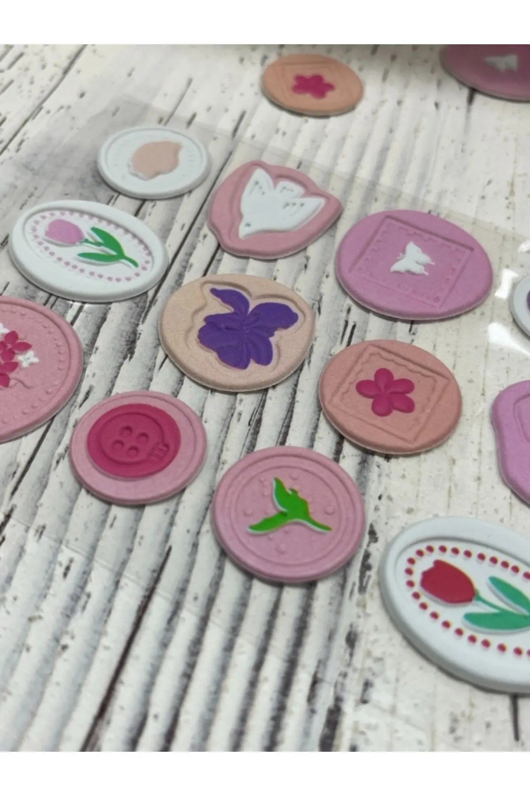 3D Kabartmalı 18 Adet Pembe Paket Mühür Desenli Sticker / Etiket / Çıkartma