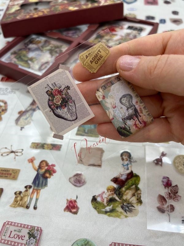 4 Bölmeli 100 Yaprak 457 Adet Özel Tasarım Retro Bordo Renk Nostaljik Sticker Set /Etiket /Çıkartma/Su Geçirmez