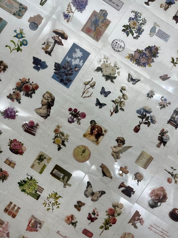 4 Bölmeli 100 Yaprak 486 Adet Özel Tasarım Retro Yeşil  Renk  Doğa Temalı Sticker Set / Etiket / Çıkartma/ Su Geçirmez