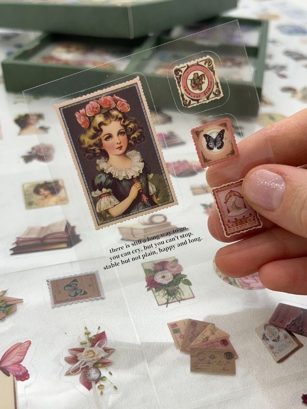 4 Bölmeli 100 Yaprak 486 Adet Özel Tasarım Retro Yeşil  Renk  Doğa Temalı Sticker Set / Etiket / Çıkartma/ Su Geçirmez