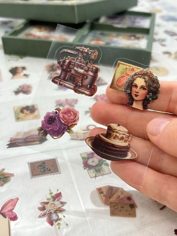 4 Bölmeli 100 Yaprak 486 Adet Özel Tasarım Retro Yeşil  Renk  Doğa Temalı Sticker Set / Etiket / Çıkartma/ Su Geçirmez