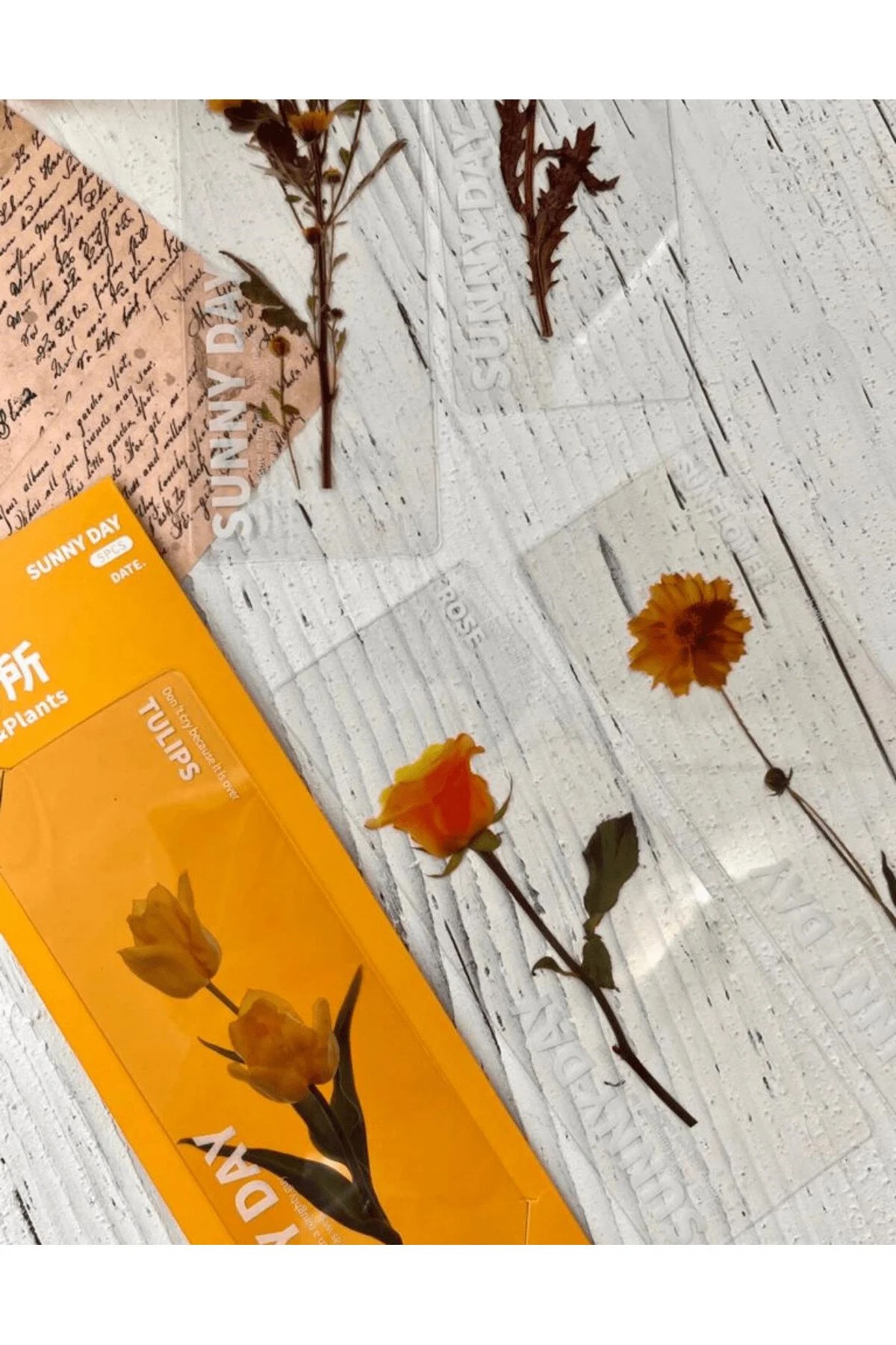 5'li Çiçekli Şeffaf Sarı Kutu Kitap Ayracı