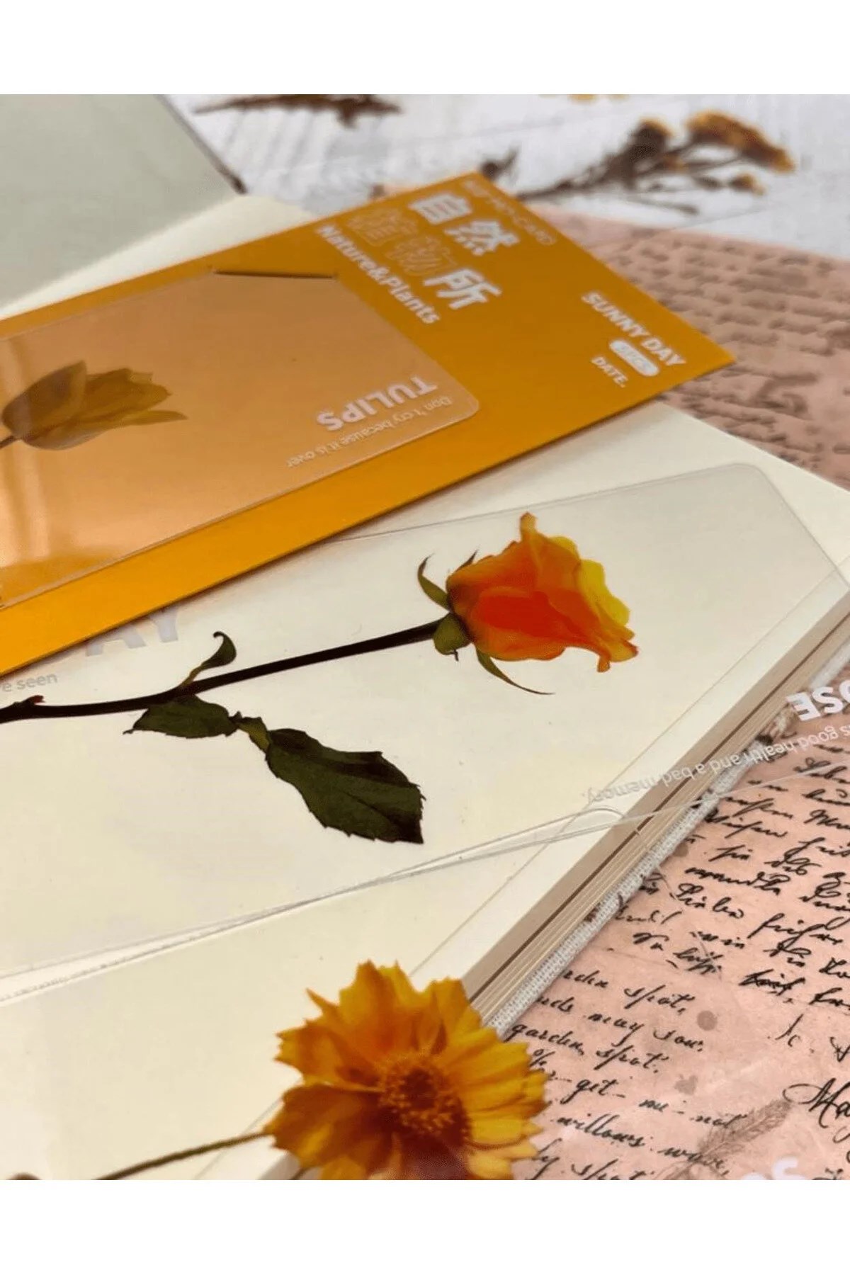5'li Çiçekli Şeffaf Sarı Kutu Kitap Ayracı