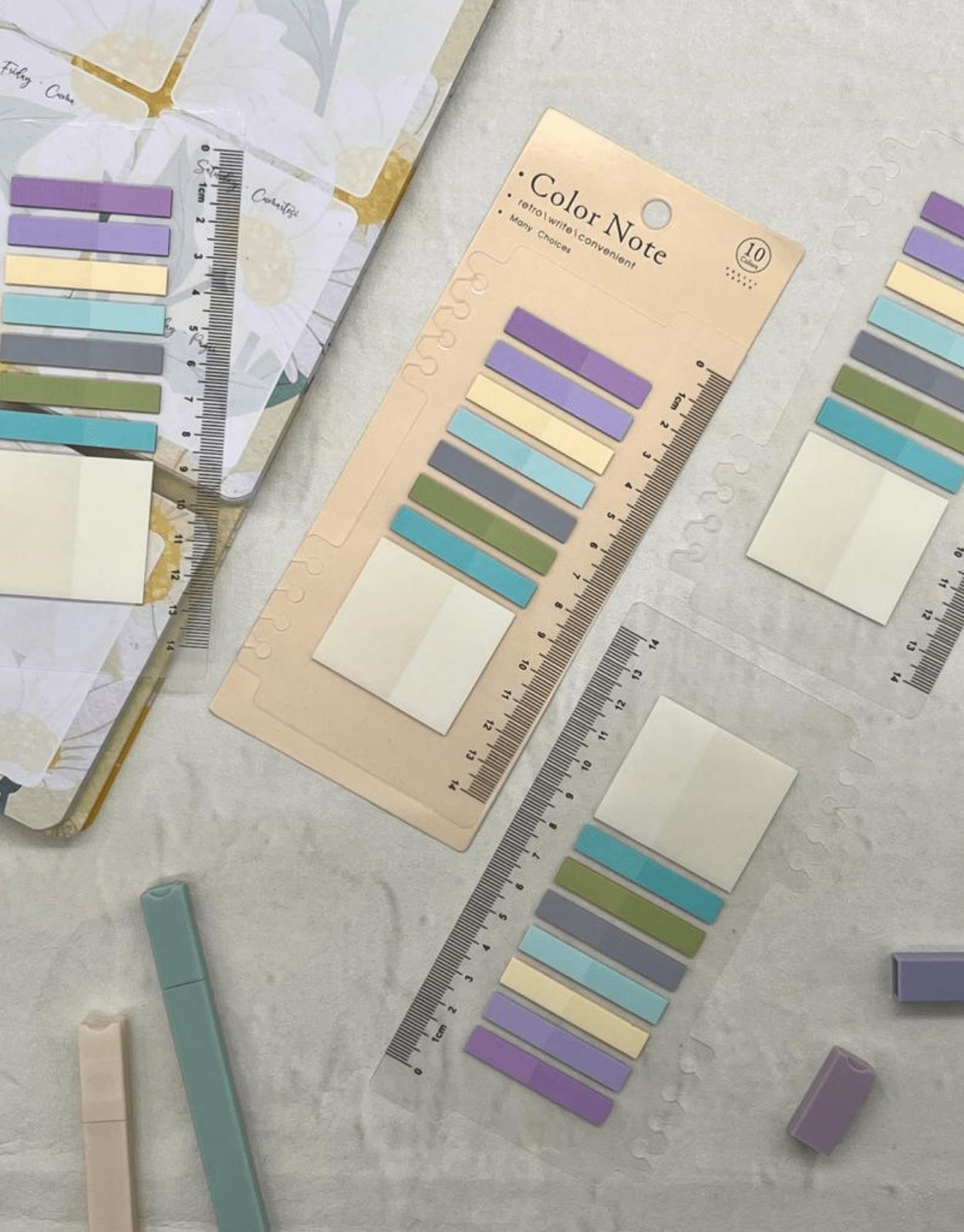 8 Renkli Cetvelli  Mor ve Mavi Tonları Şeffaf Pet İndeks / Index Sticker / Sticky Note / Post-it