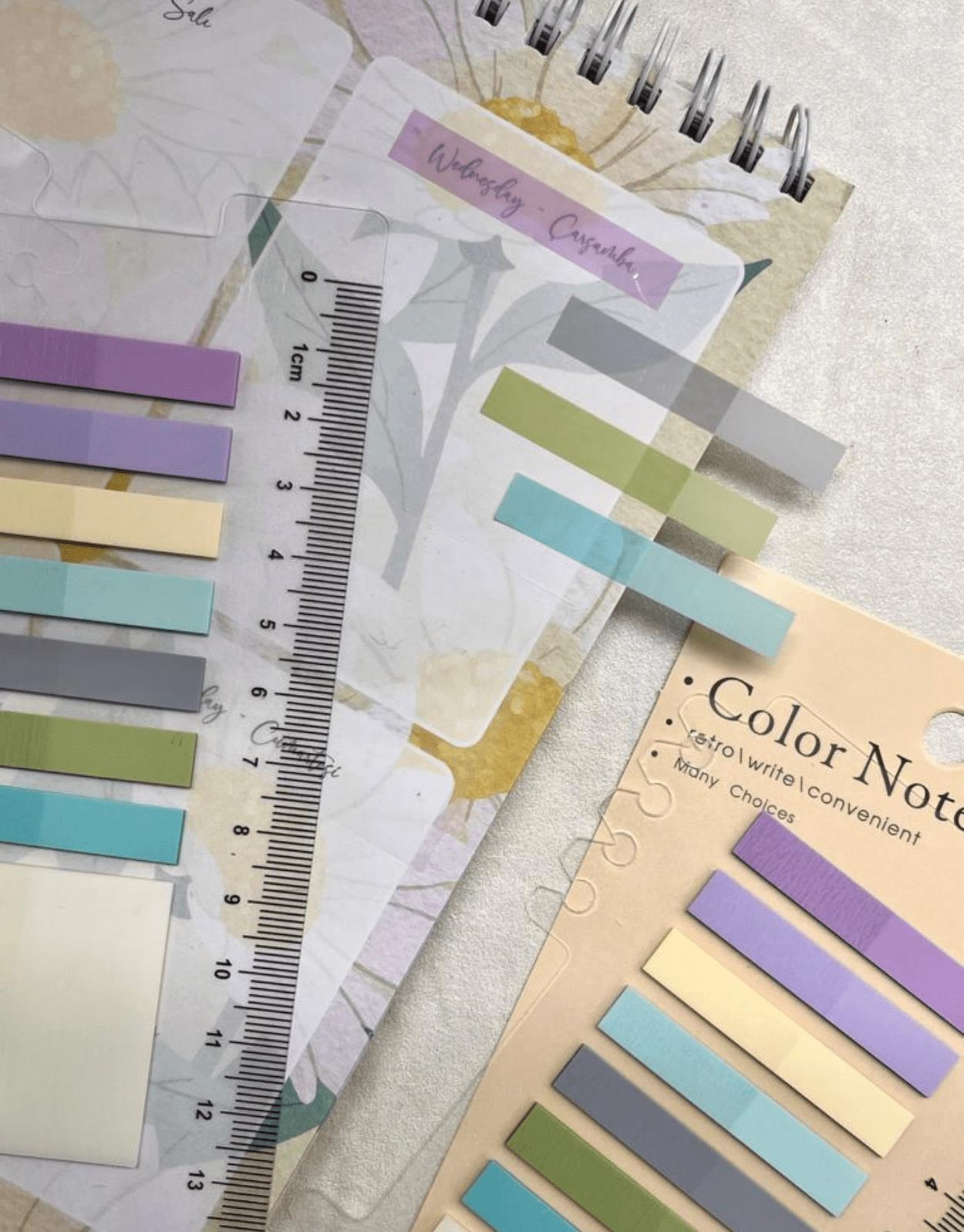 8 Renkli Cetvelli  Mor ve Mavi Tonları Şeffaf Pet İndeks / Index Sticker / Sticky Note / Post-it