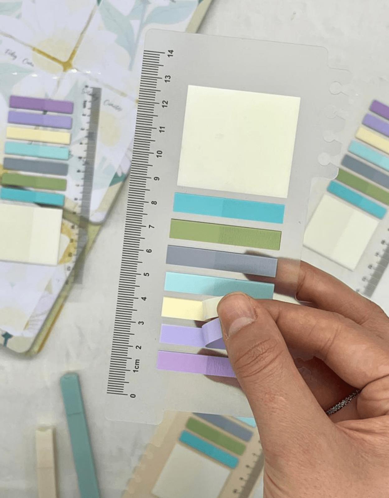 8 Renkli Cetvelli  Mor ve Mavi Tonları Şeffaf Pet İndeks / Index Sticker / Sticky Note / Post-it