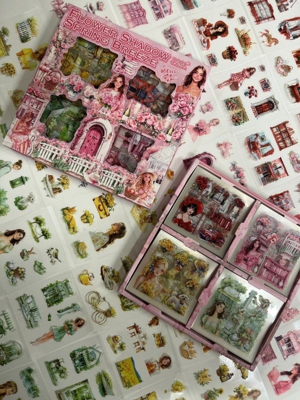 Aesthetic Blooming Girls İlkbahar Temalı 4Bölüm 100 Yaprak 478 Adet Kutu Sticker Set/Etiket/Çıkartma
