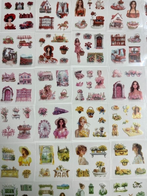 Aesthetic Blooming Girls İlkbahar Temalı 4Bölüm 100 Yaprak 478 Adet Kutu Sticker Set/Etiket/Çıkartma