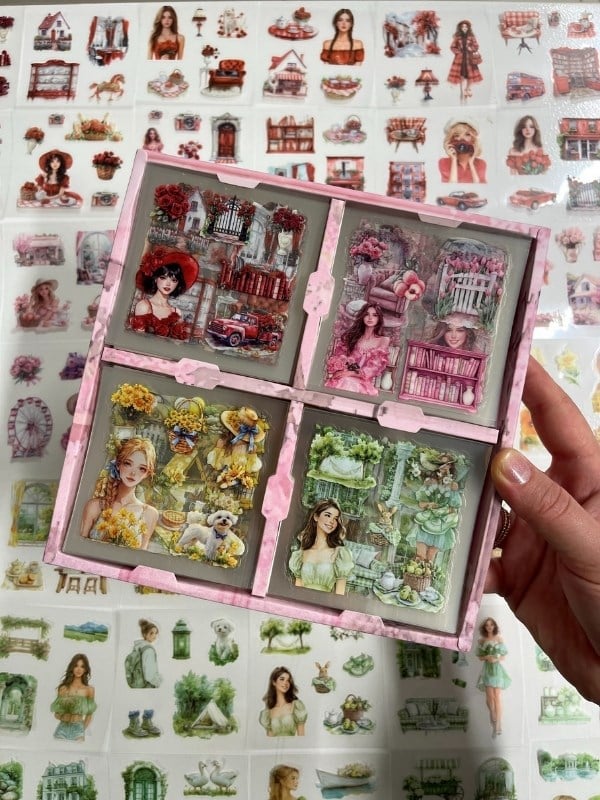 Aesthetic Blooming Girls İlkbahar Temalı 4Bölüm 100 Yaprak 478 Adet Kutu Sticker Set/Etiket/Çıkartma