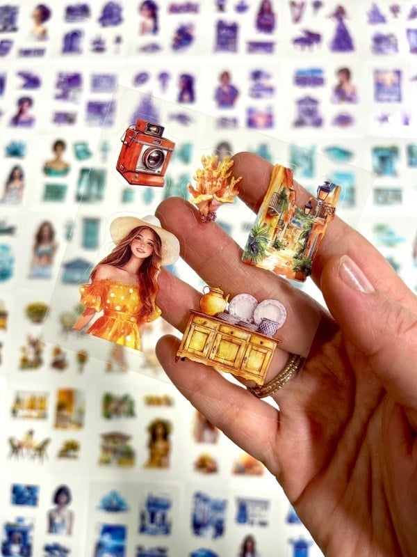 Aesthetic Dreamy Girls Yaz Temalı 4 Bölüm 100 Yaprak 435 Adet Kutu Sticker Seti/Etiket/Çıkartma