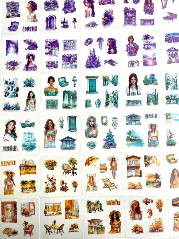 Aesthetic Dreamy Girls Yaz Temalı 4 Bölüm 100 Yaprak 435 Adet Kutu Sticker Seti/Etiket/Çıkartma