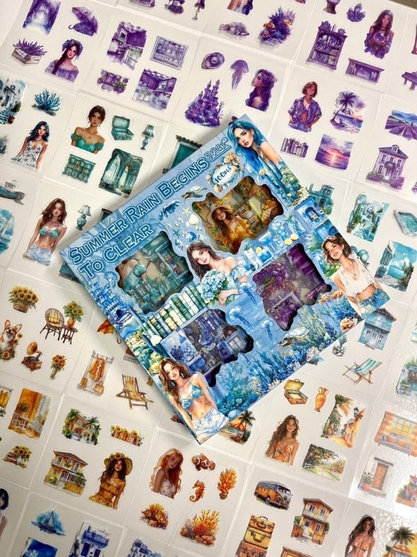 Aesthetic Dreamy Girls Yaz Temalı 4 Bölüm 100 Yaprak 435 Adet Kutu Sticker Seti/Etiket/Çıkartma