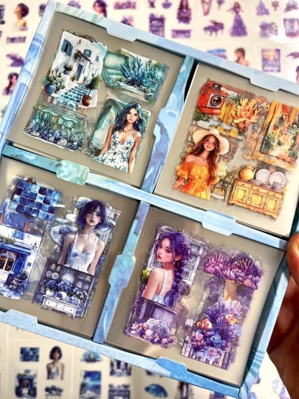 Aesthetic Dreamy Girls Yaz Temalı 4 Bölüm 100 Yaprak 435 Adet Kutu Sticker Seti/Etiket/Çıkartma