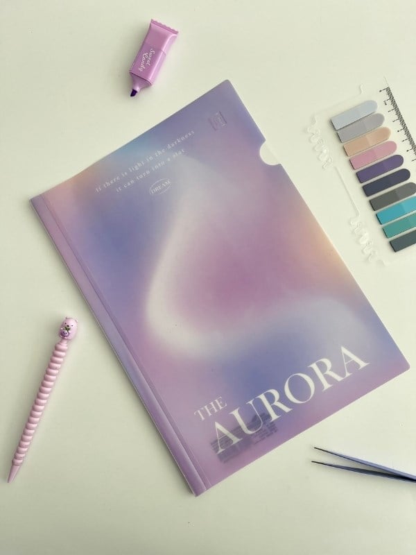 Aurora Dream Lavander Pastel Mor Pembe A4 Boy Şeffaf Dosya 31x22 cm/Belge Dosyası/Düzenleyici Klasör