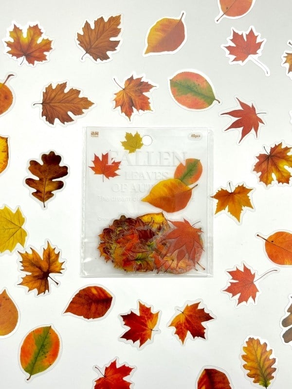 Autumn Dream Leaves 40 Adet Dekoratif Turuncu Yaprak Şeffaf Pet Sticker Seti/Etiket/Çıkartma