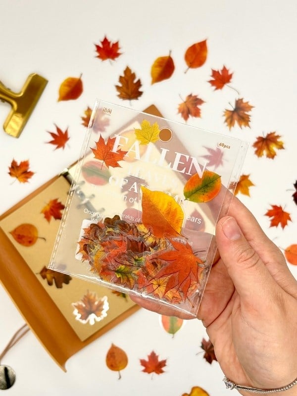 Autumn Dream Leaves 40 Adet Dekoratif Turuncu Yaprak Şeffaf Pet Sticker Seti/Etiket/Çıkartma