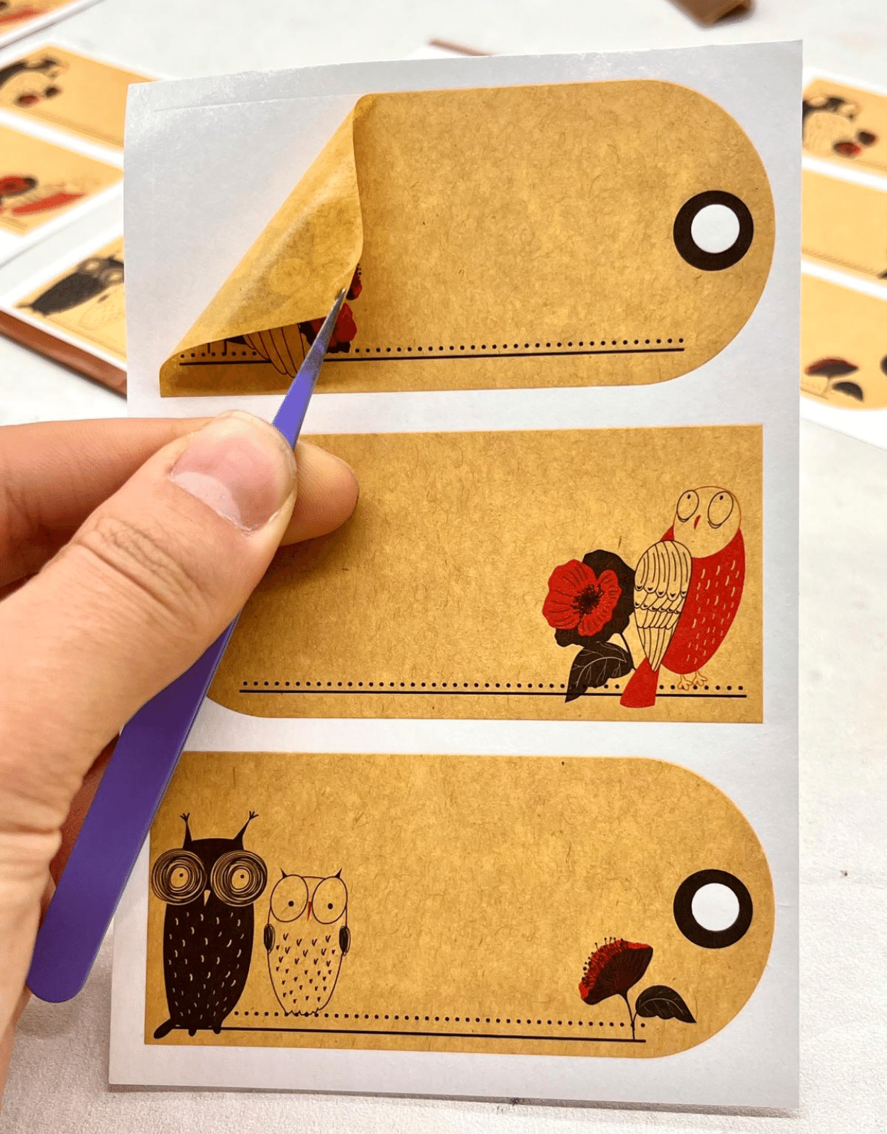 Baykuş Desenli  Kraft Kağıt Yapışkanlı Etiket /Defter Etiketi/Sticker/Etiket