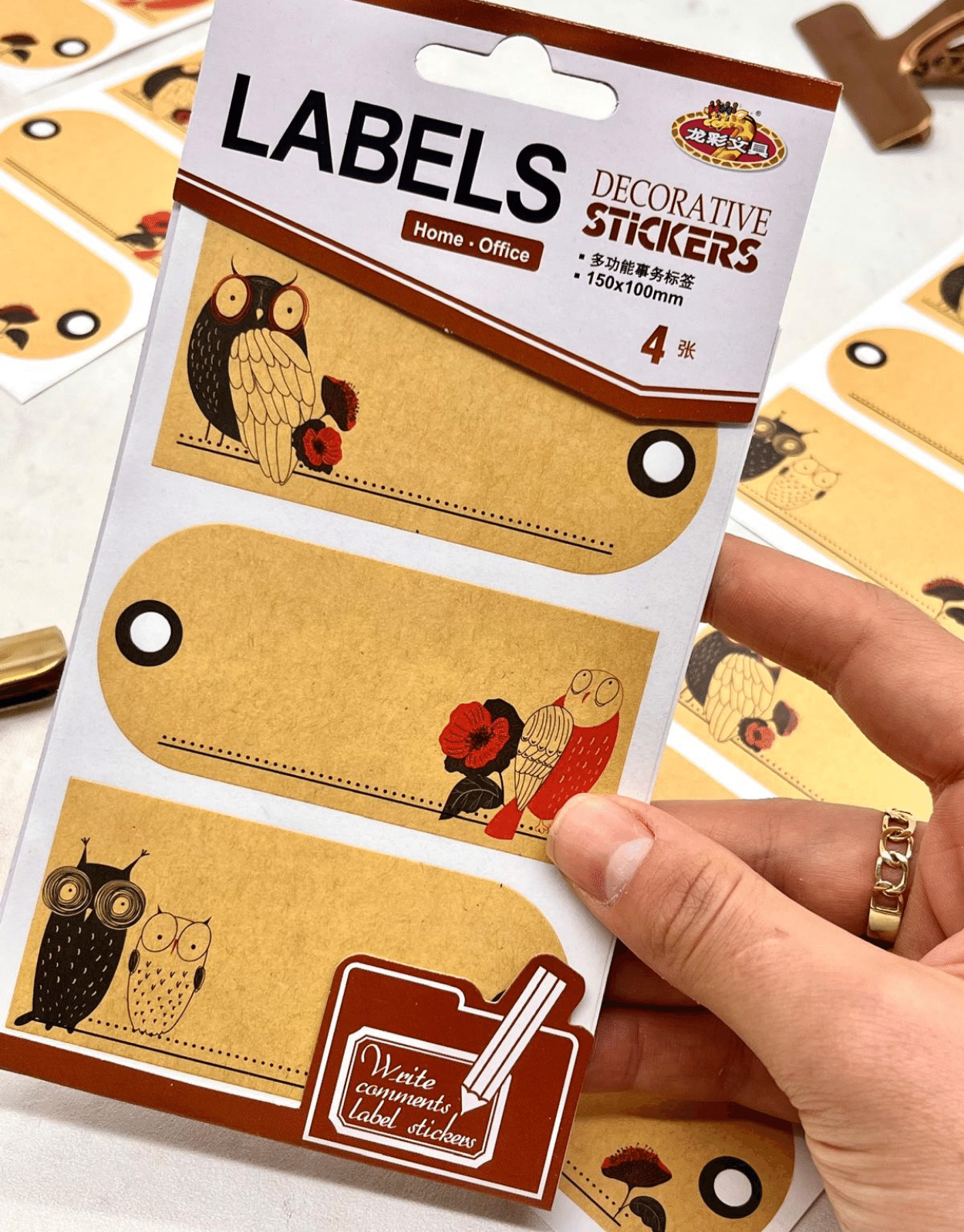 Baykuş Desenli  Kraft Kağıt Yapışkanlı Etiket /Defter Etiketi/Sticker/Etiket