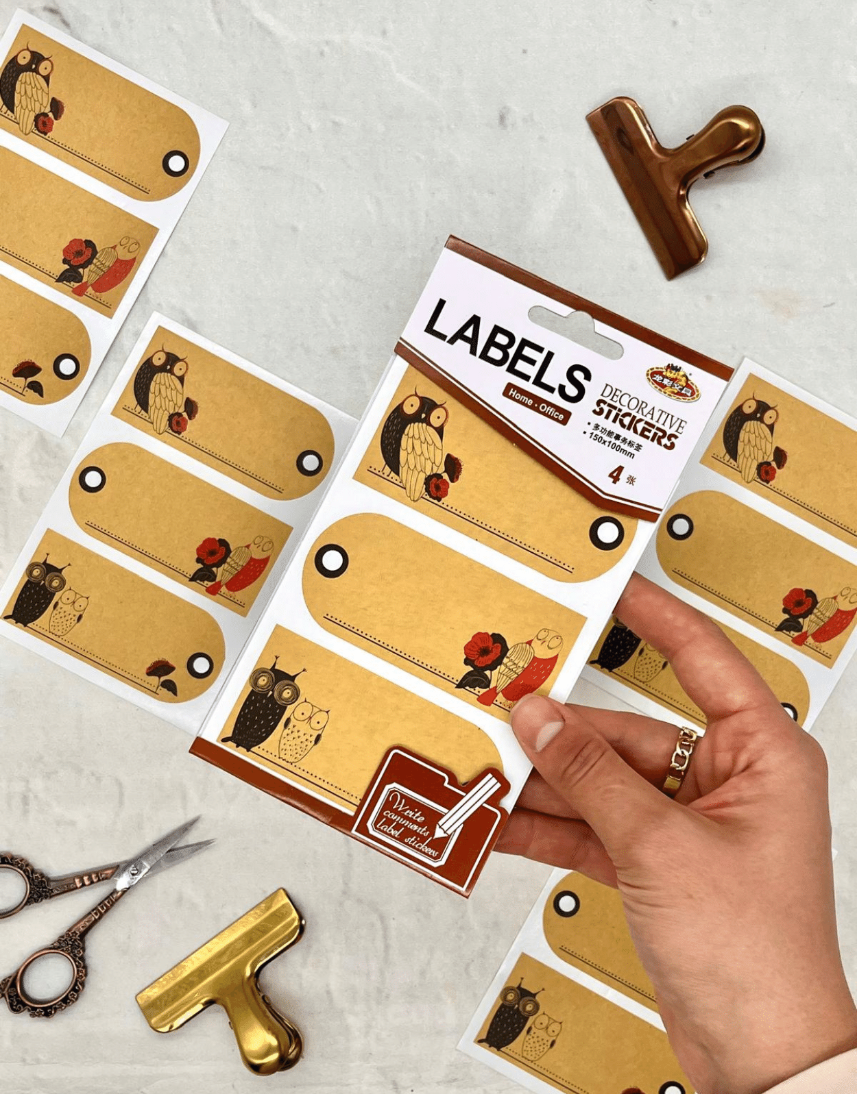 Baykuş Desenli  Kraft Kağıt Yapışkanlı Etiket /Defter Etiketi/Sticker/Etiket