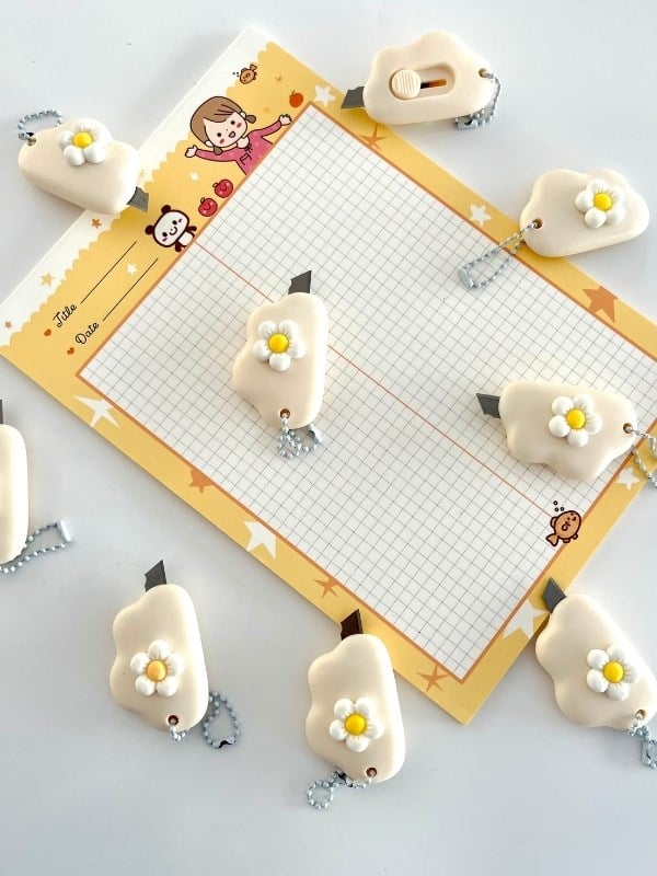 Beyaz Çiçek Desenli Mini Maket Bıçağı/Sanat Bıçağı/Bullet Journal/Scrapbook/Falçata