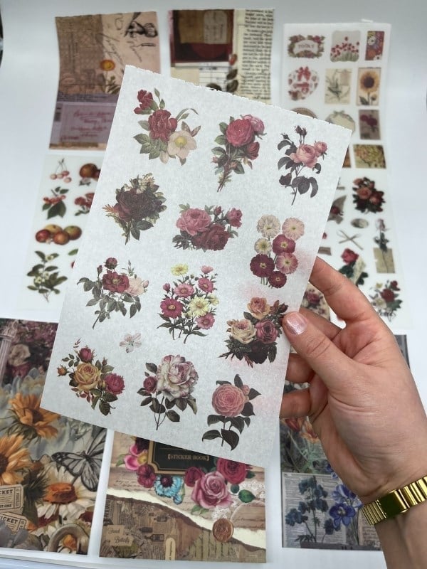 Blooming Garden Çiçek ve Meyve 30 Yaprak 403 Adet Sticker 20 Yaprak Scrapbook Kağıdı/Etiket/Çıkartma